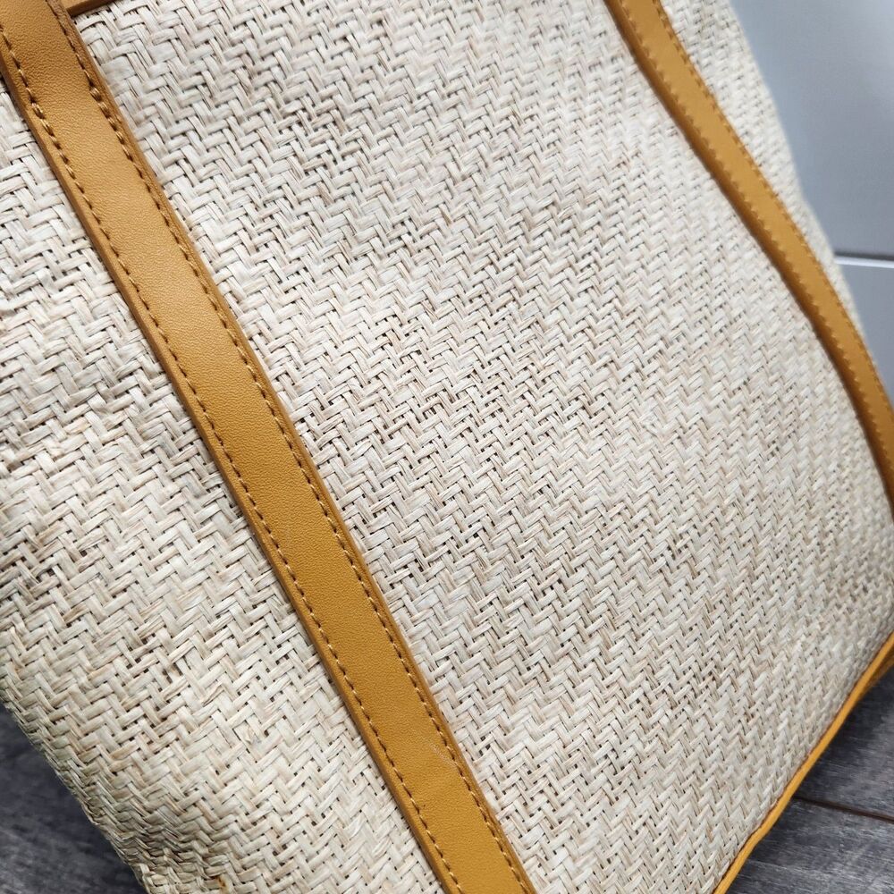Vintage Etienne Aigner Woven Straw Summer Tote Bag Fruit Print Liner Brown - Picture 12 of 16